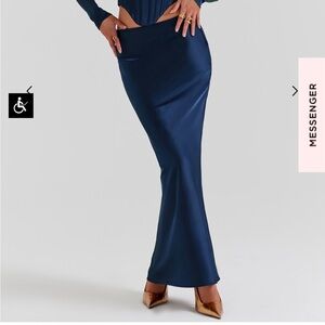 HOUSE OF CB 'Charlene' Navy Satin Bias Cut Maxi Skirt. Size XS